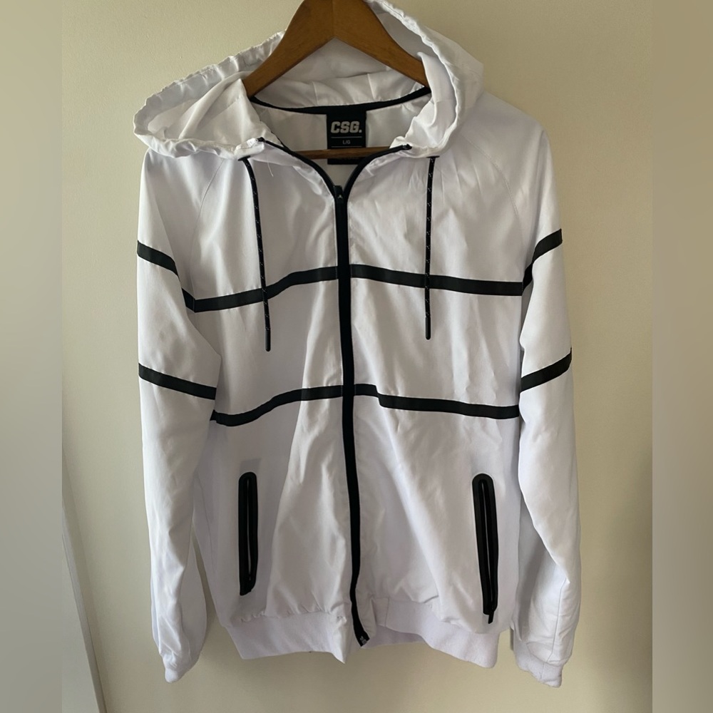 CSG Jacket Mens Black White Full Zip Windbreaker.